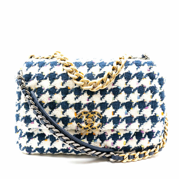 Chanel 19 Houndstooth Navy White Large Flap bag - AWC1406