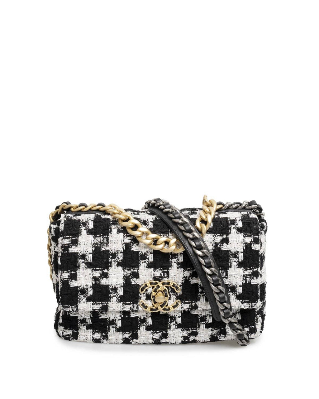 Chanel 2019 19 Small Tweed Flap Bag - Black Shoulder Bags