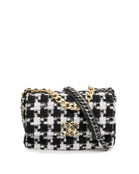 CHANEL Tweed Quilted Medium Double Flap Black Ecru White 1235124