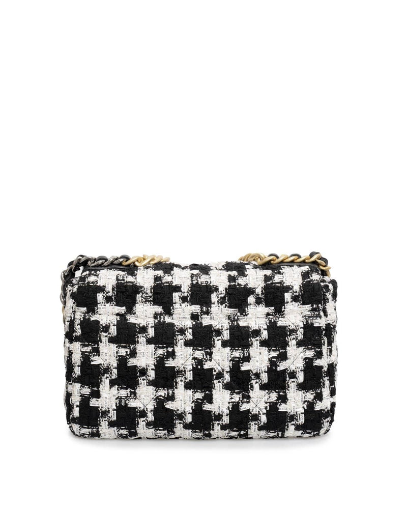 Chanel 19 Medium Flap Bag in Black And White Houndstooth Tweed