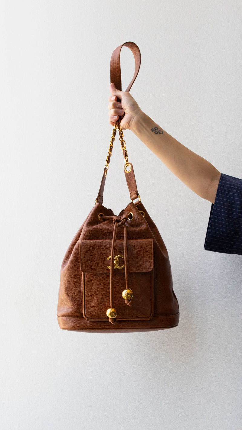 Vintage Chanel Chocolate Drawstring Bucket Bag 