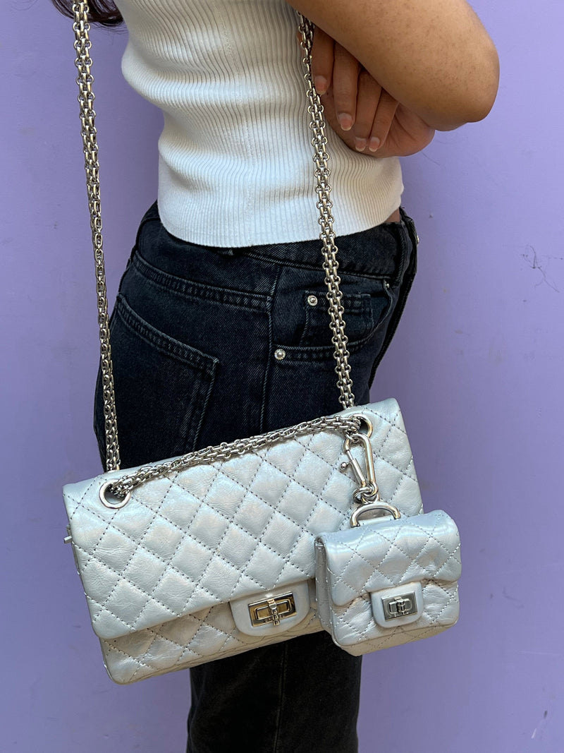 Chanel 20P Mini Reissue Grey Quilted Aged Calfskin with brushed gold  hardware