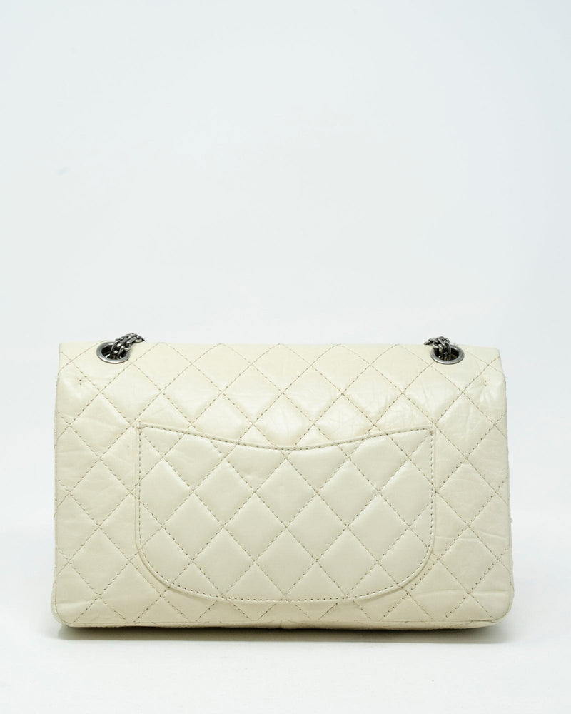 Chanel Chanel 228 Reissue Aged Cream Calf Skin Double Flap bag with Ruthenium Hardware- AWL3340
