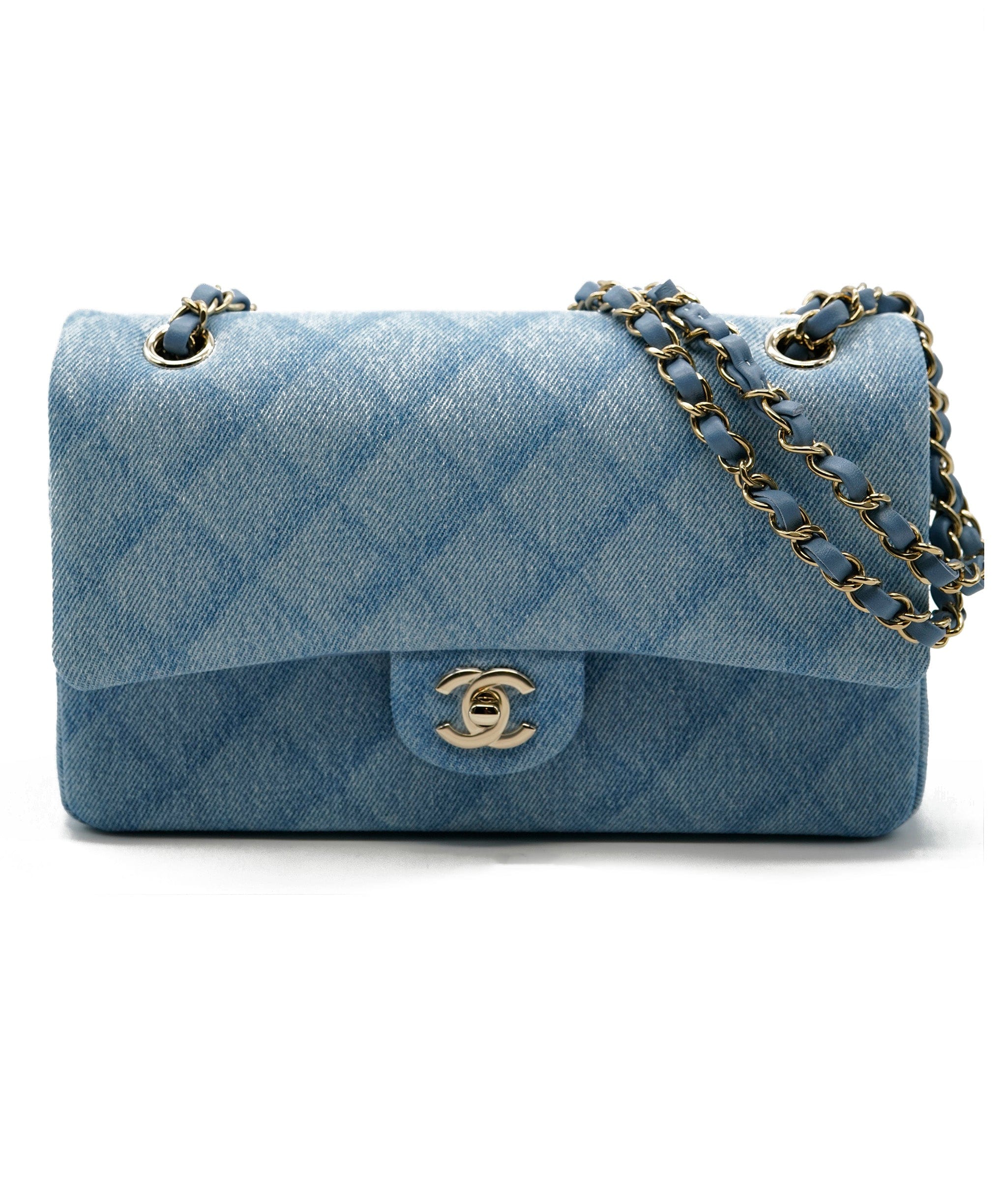 Denim Quilted CC Pearl Crush Mini Rectangular Flap Blue – Trends Luxe