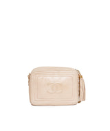 Chanel Chanel beige CC camera bag with square  stitch and fringe AWL2173