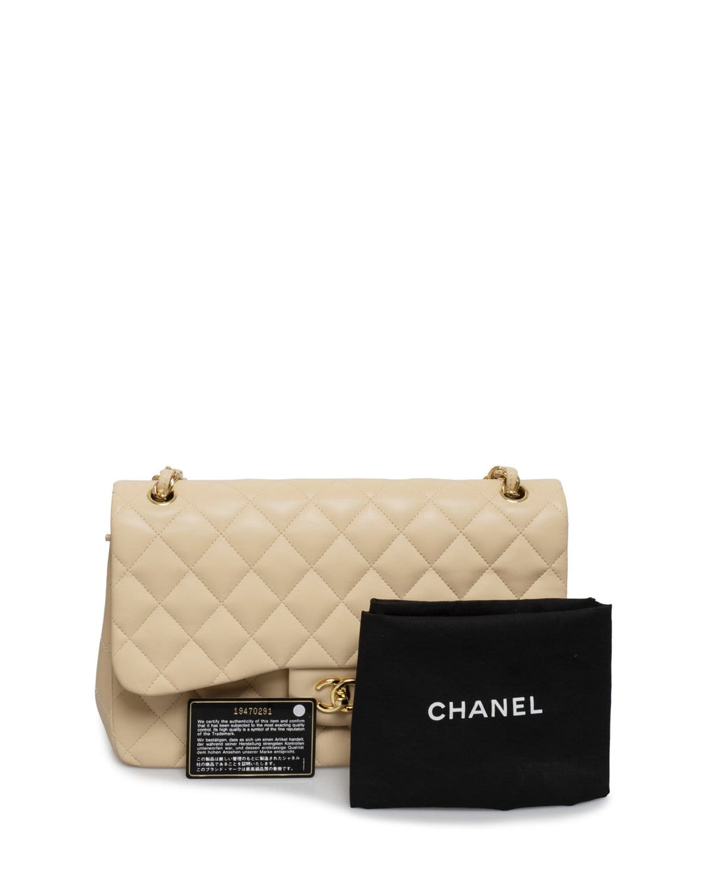 Chanel Beige Lambskin Jumbo Classic Flap Bag GHW - AGL1382