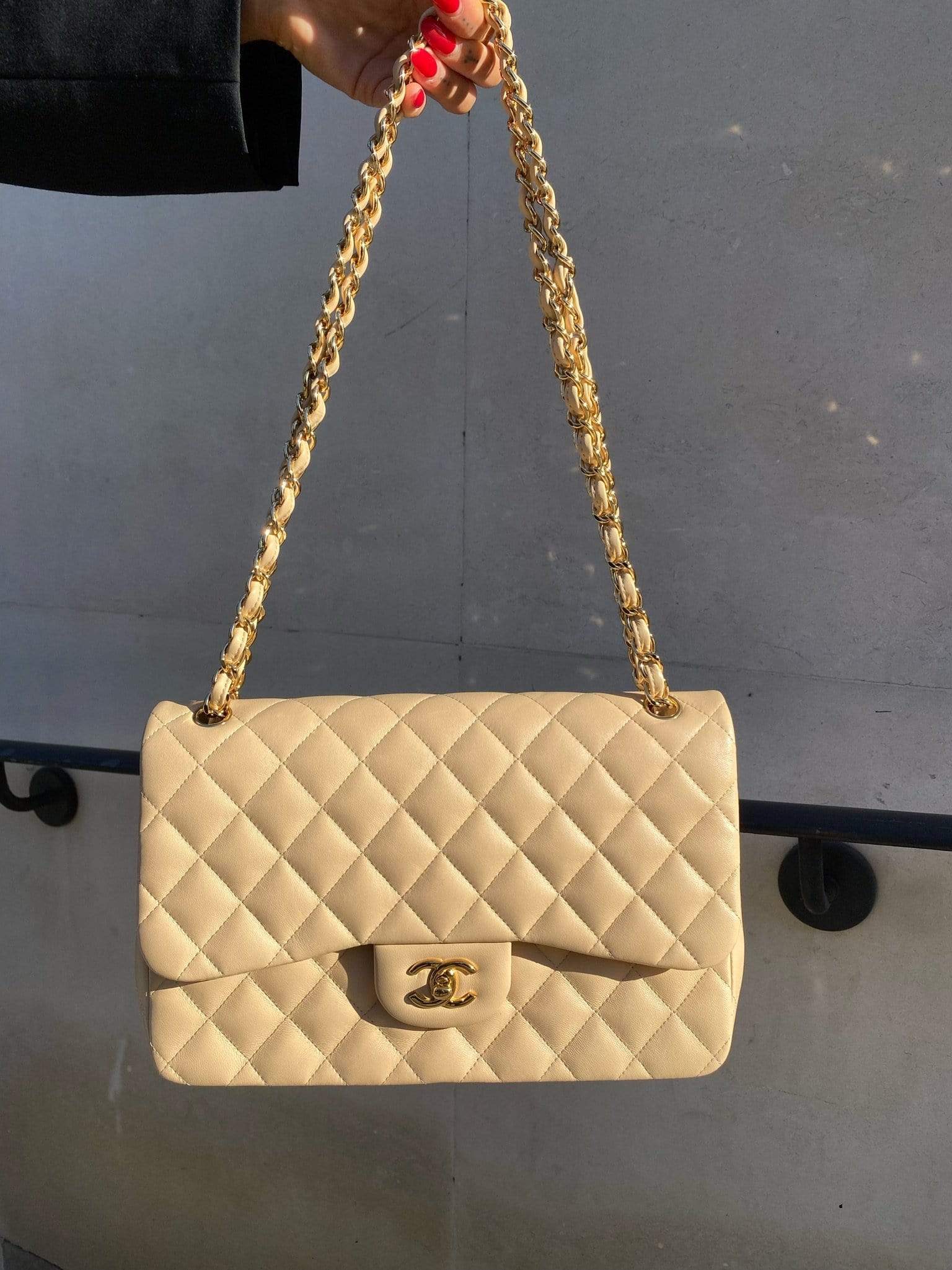 Chanel Chanel Beige Lambskin Jumbo Classic Flap Bag GHW - AGL1382