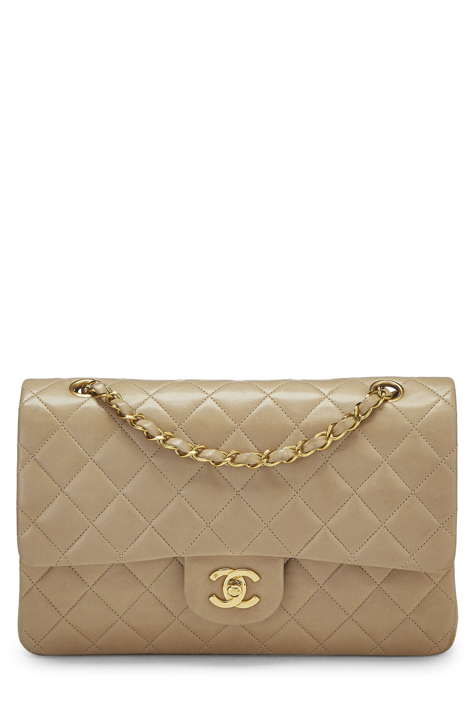 Chanel CHANEL BEIGE QUILTED LAMBSKIN CLASSIC DOUBLE FLAP MEDIUM