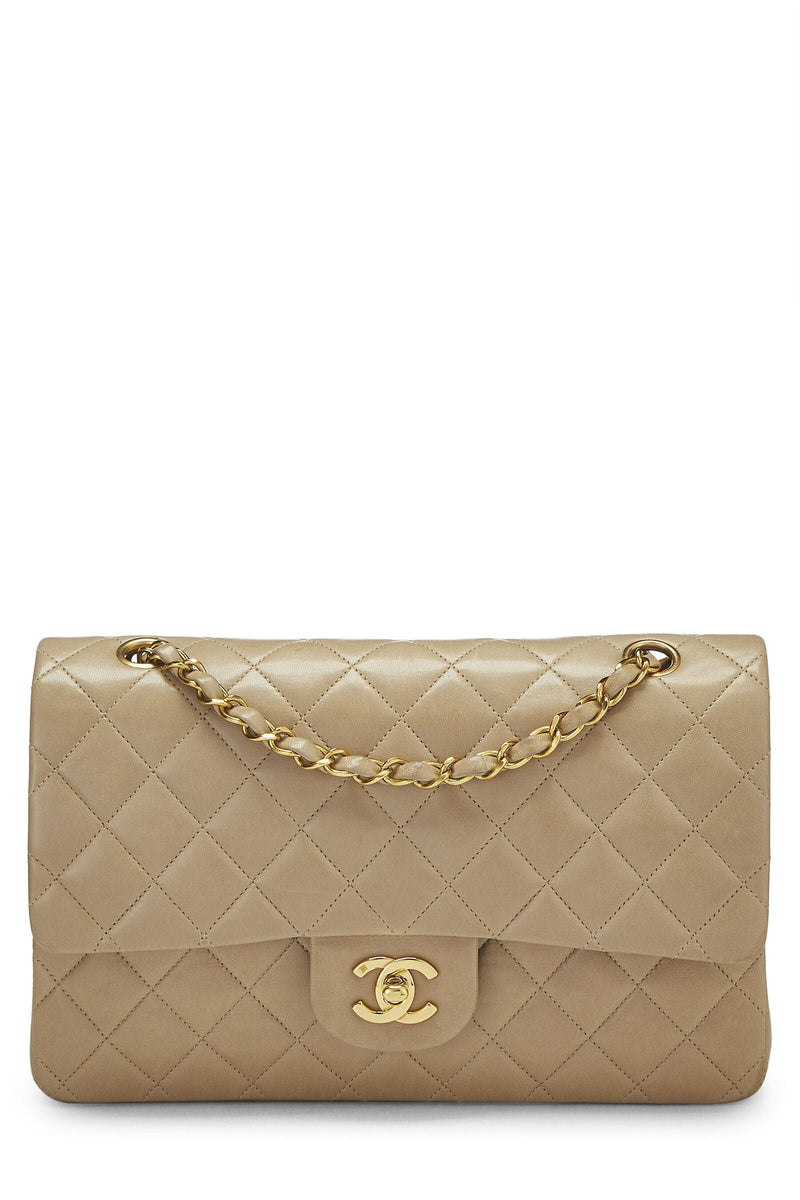 Chanel CHANEL BEIGE QUILTED LAMBSKIN CLASSIC DOUBLE FLAP MEDIUM
