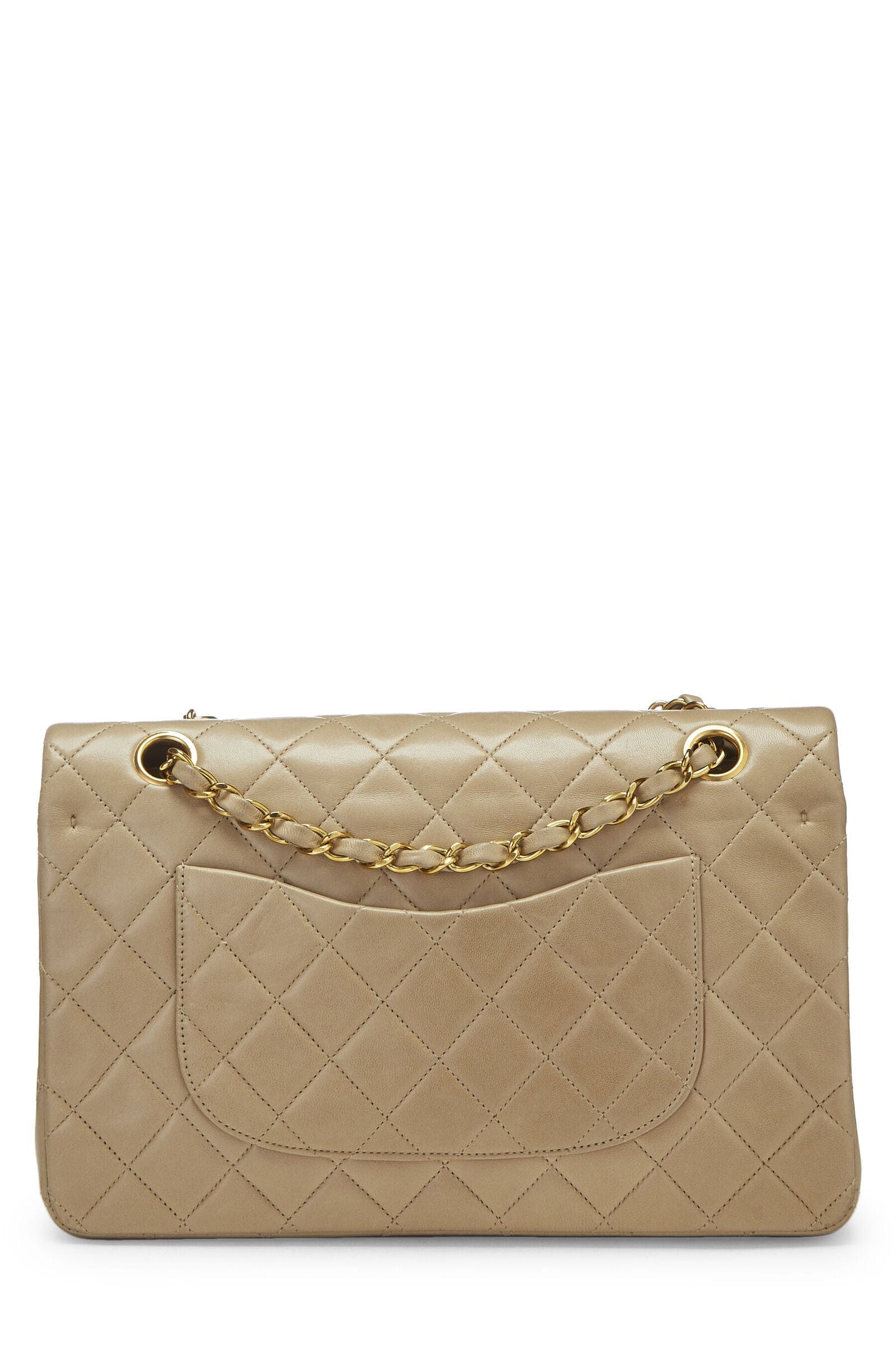 Chanel CHANEL BEIGE QUILTED LAMBSKIN CLASSIC DOUBLE FLAP MEDIUM