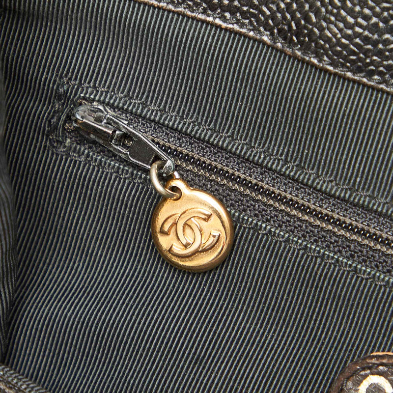 Chanel Chanel Black Caviar CC Embroidered Shoulder Tote Bag - AWL1556