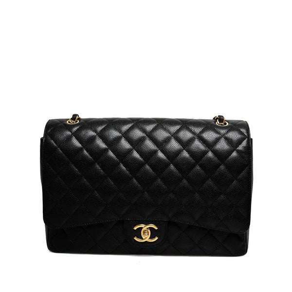 Chanel Black Caviar Leather Maxi Double Flap Bag GHW - AGL1526