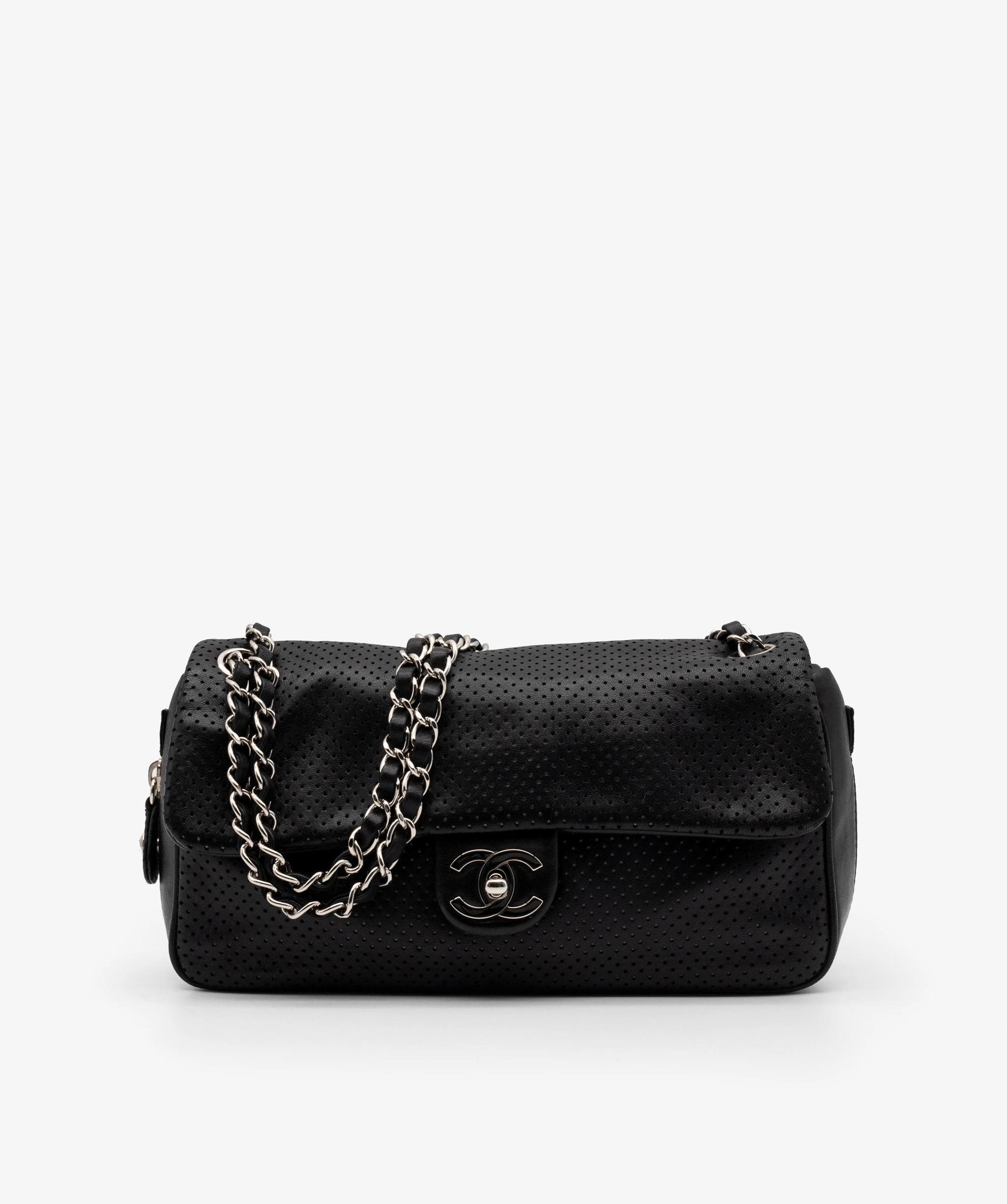 Chanel Chanel Black CC Perforated Baseball Spirit Flap Bag