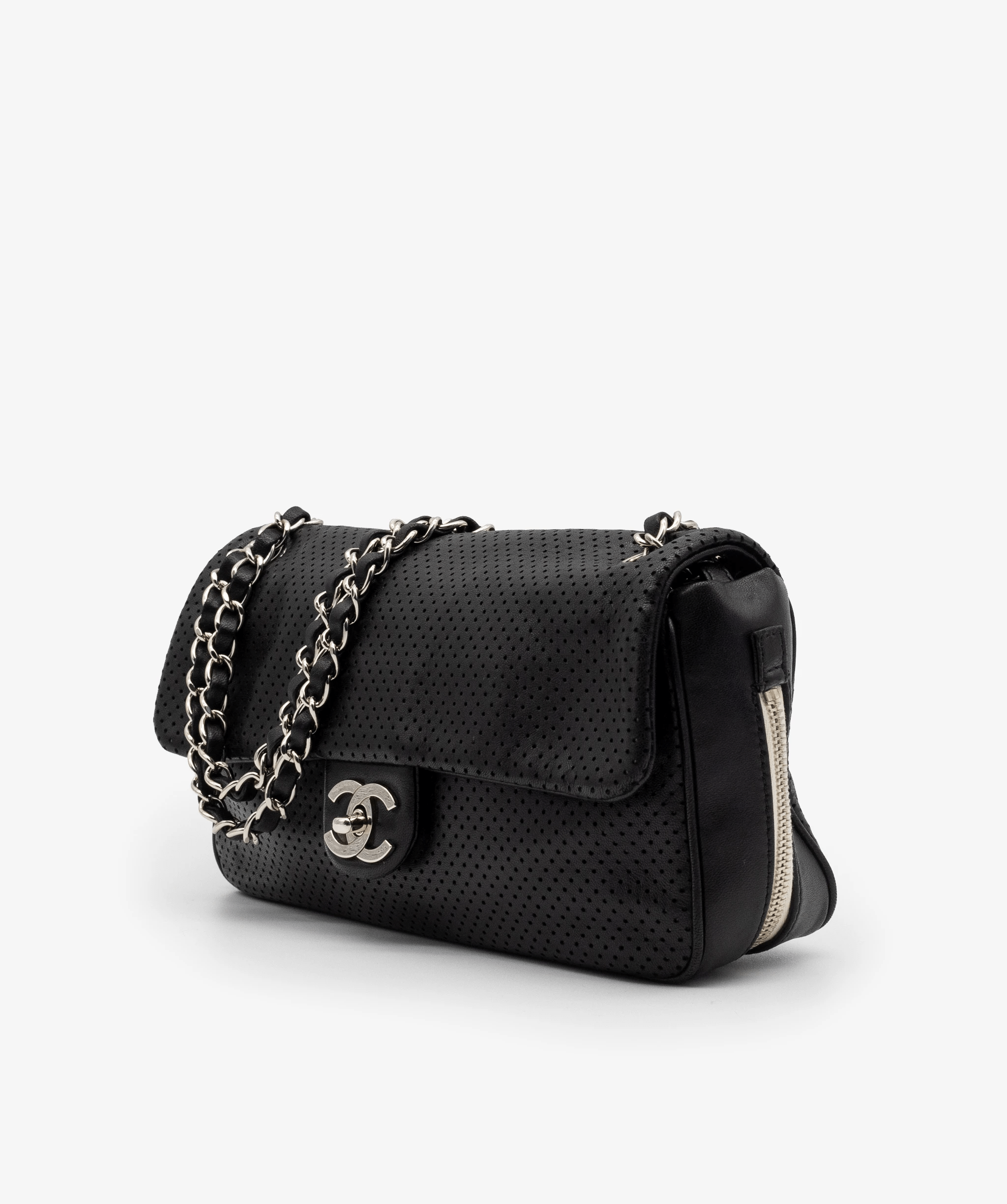 Chanel Chanel Black CC Perforated Baseball Spirit Flap Bag