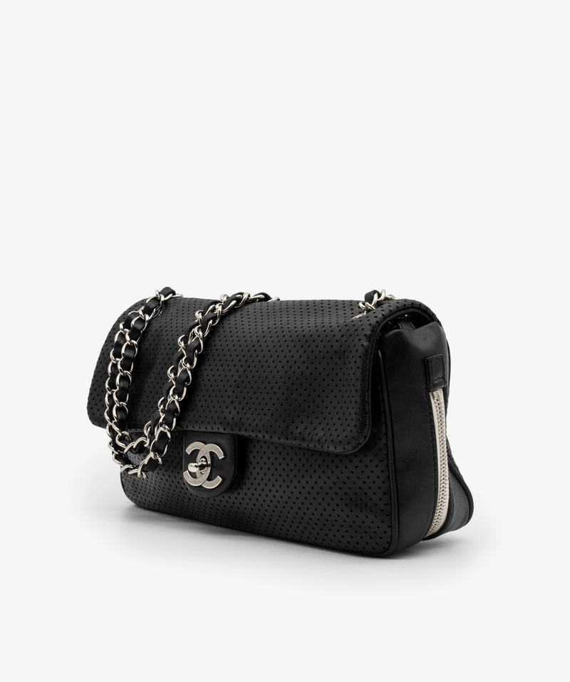 Chanel Black CC Perforated Baseball Spirit Flap Bag LuxuryPromise