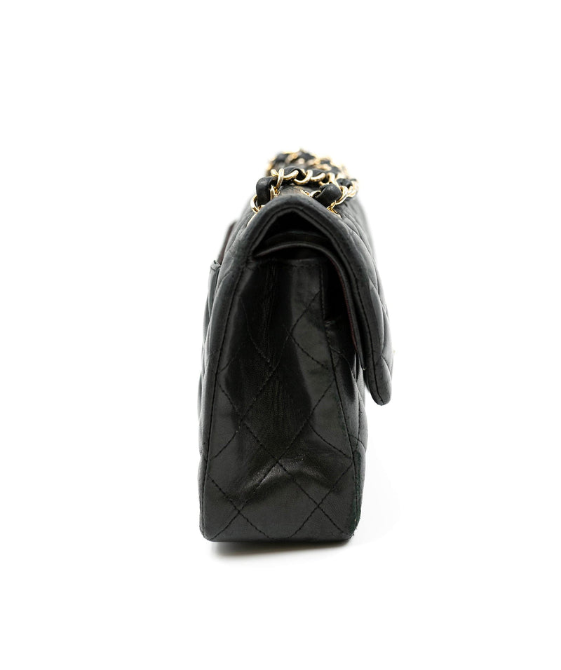 Chanel Black Lambskin 9 Inch Classic Flap Bag GHW AGC1397