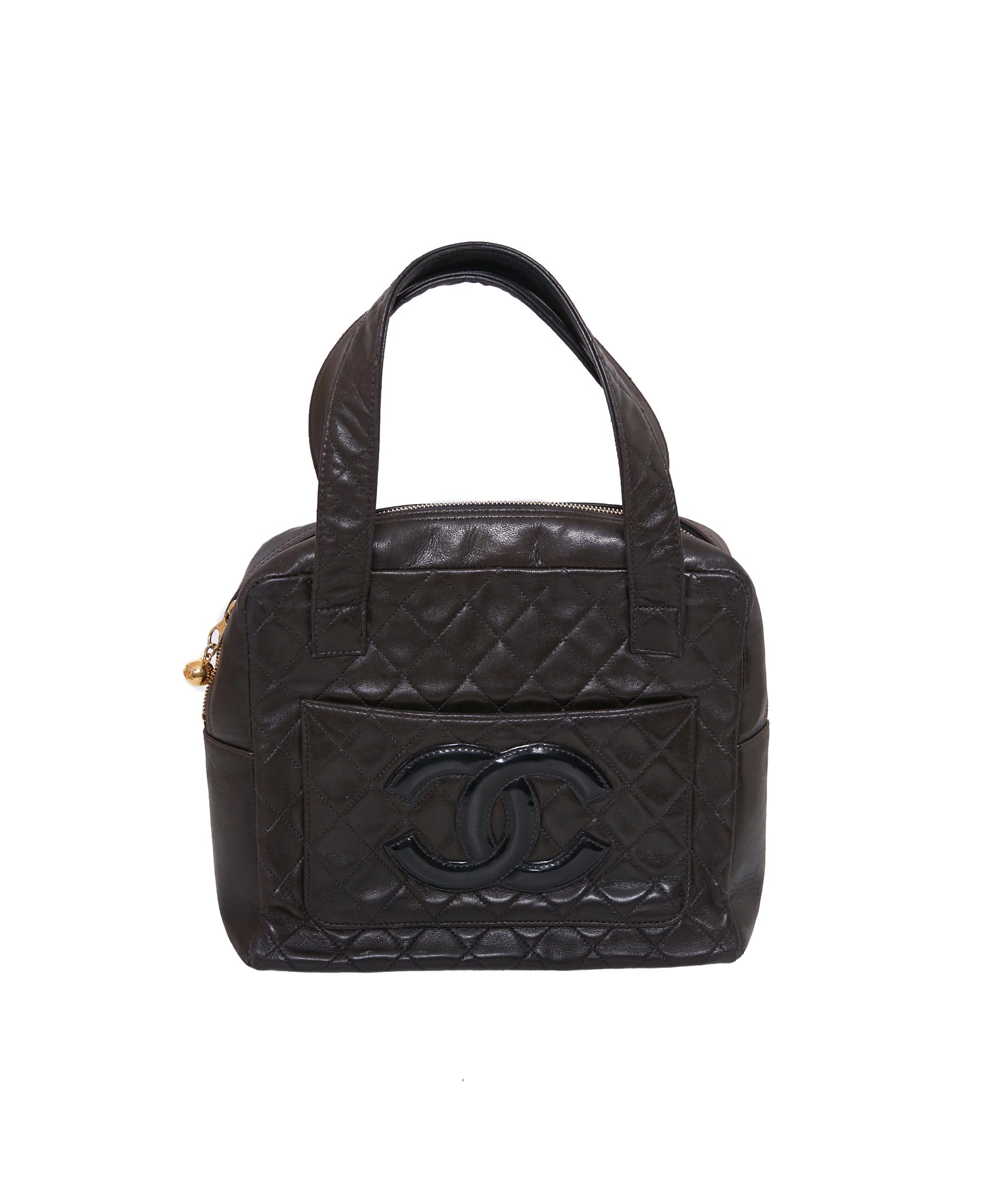 Chanel Chanel Black Lambskin CC Top Handle Tote Bag  AGL1125