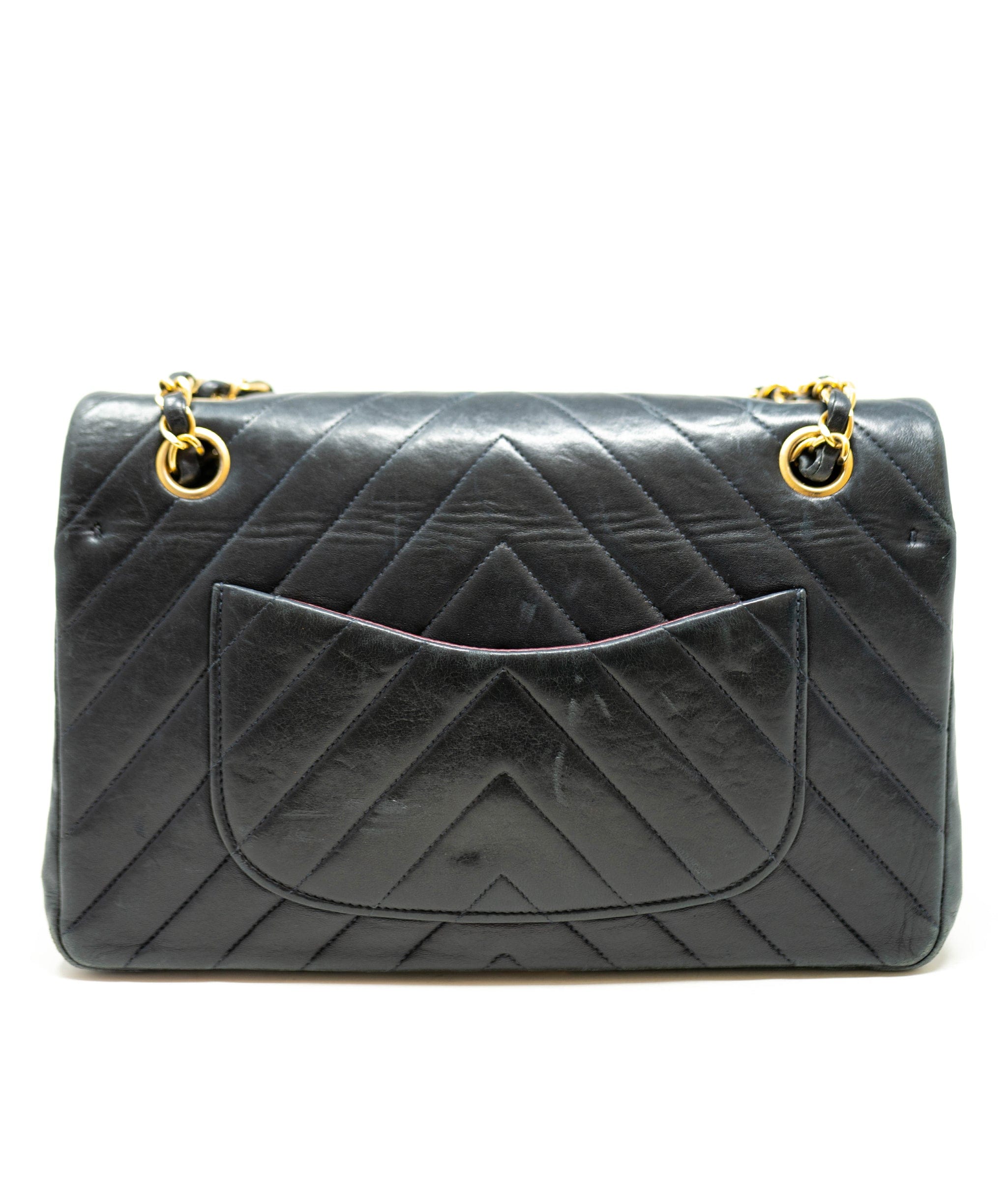 Chanel Chanel Black Lambskin Chevron Double Classic Flap Bag GHW - AGL1823