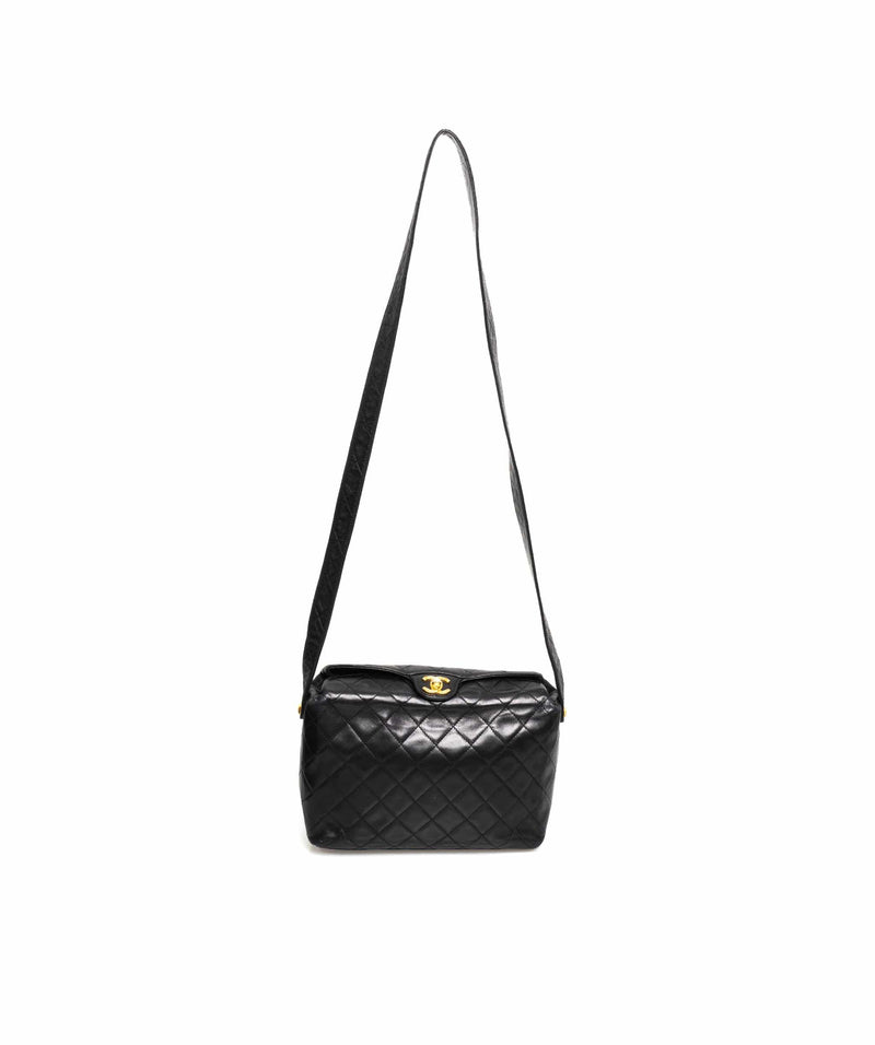 Chanel Small Hobo Bag, Black Lambskin Leather, Gold Hardware