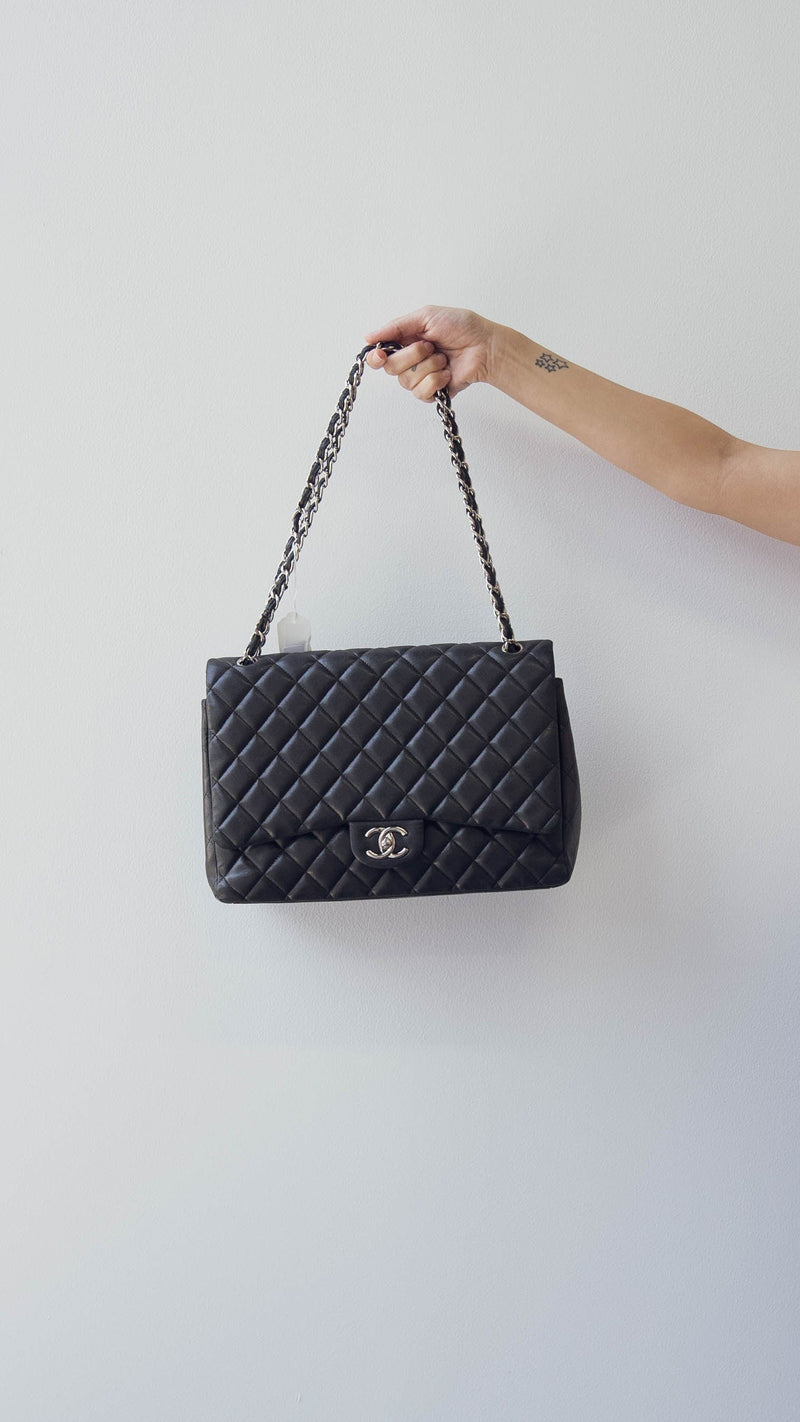 Black Quilted Lambskin New Classic Double Flap Maxi