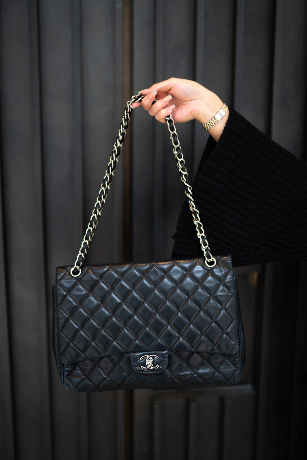 Chanel Black Lambskin Maxi Single Flap Bag PHW - AGL1728