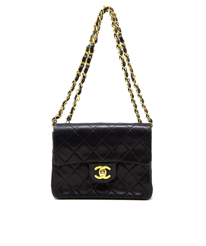 Vintage Chanel 7inch Mini Square Flap Black Quilted Lambskin