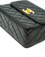 Chanel Chanel Black Lambskin satchel style crossbody bag with Jumbo CC lock - AWL2574
