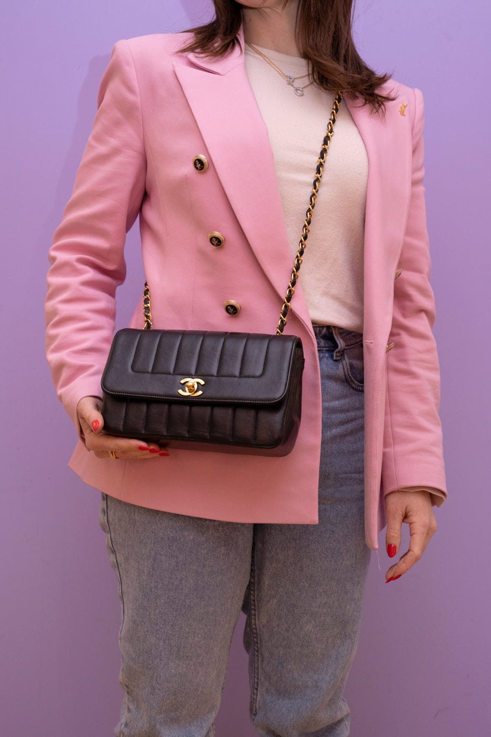 Chanel Black Lambskin Vertical Quilted Single Flap Bag - ASL2174 –  LuxuryPromise