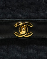 Chanel Chanel Black Linen & Leather Single Flap Bag - ASL2182