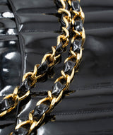 Chanel Chanel Black Patent Mademoiselle Jumbo bag with Gold Hardware - AGL2168
