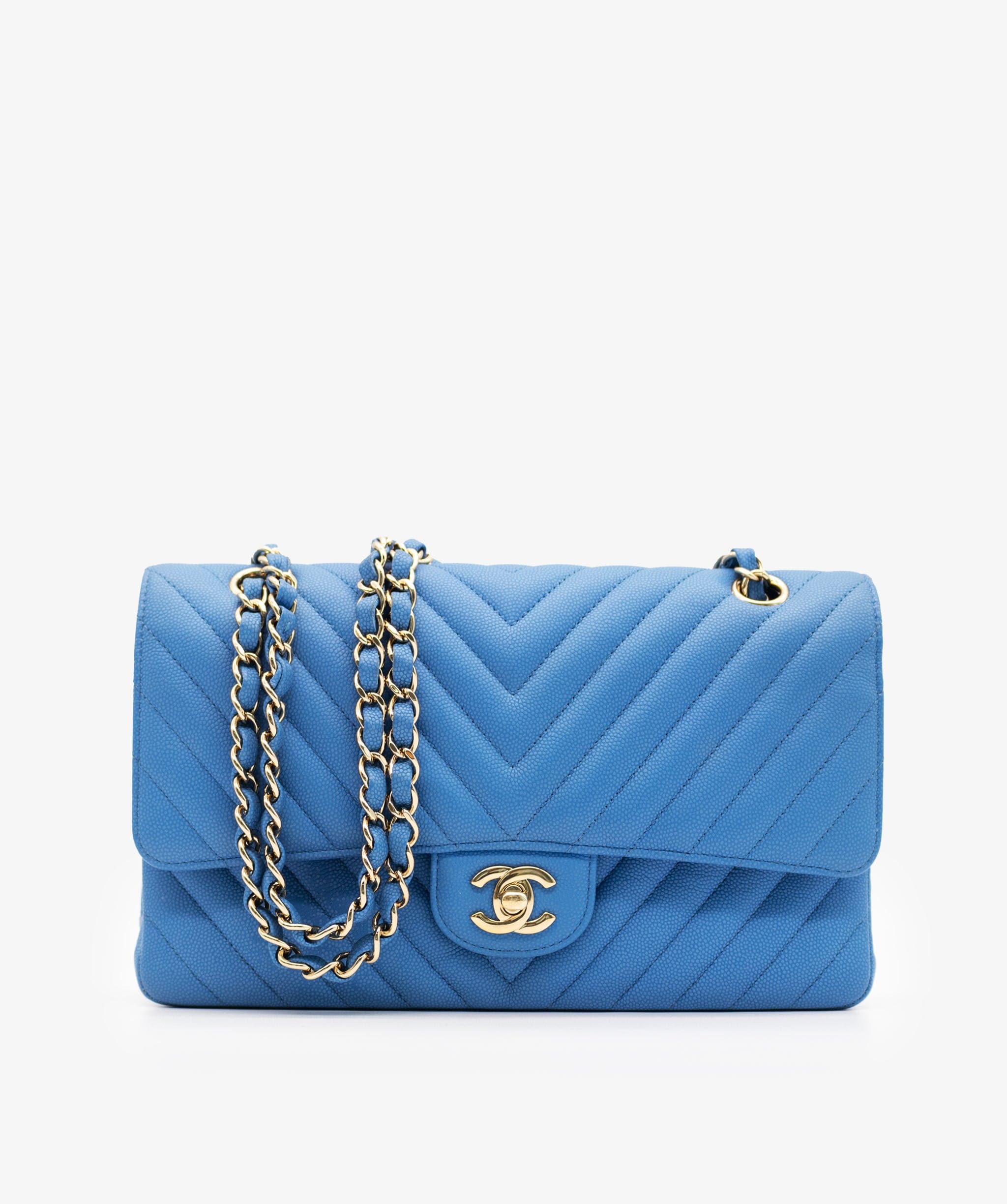 Chanel Herringbone Chevron Medium Flap Bag deep blue - Handbag Spa