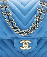 Chanel Chanel Blue Chevron Medium Double Flap with GHW- ASL3929