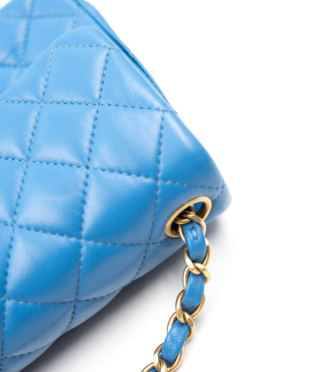 Chanel Square Classic Single Flap Bag Quilted Lambskin Mini Blue 22394323