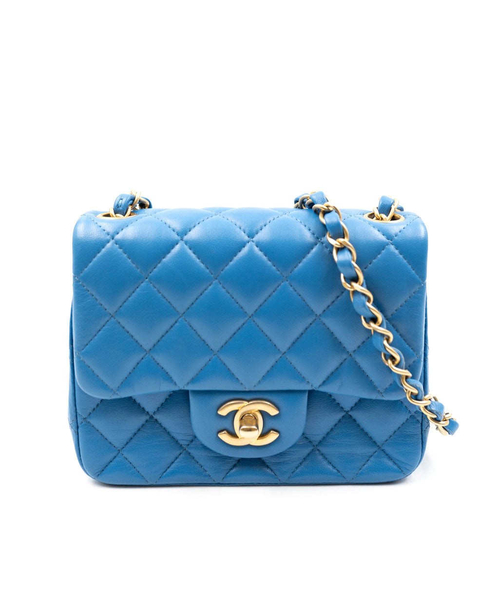 Chanel 22A Rare Blue Quilted Satin Mini Classic Flap GHW 9c118 –  Bagriculture