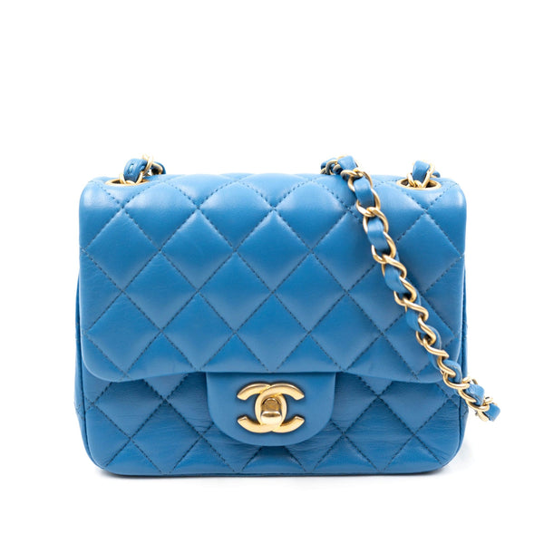 Chanel Blue Lambskin Mini Square Classic Flap Bag GHW