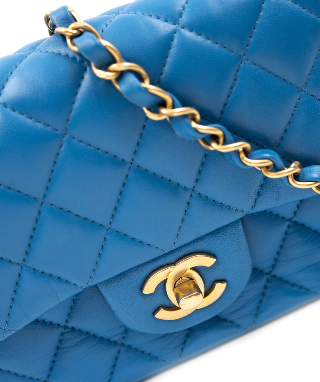 Chanel Square Classic Single Flap Bag Quilted Lambskin Mini Blue 22394323