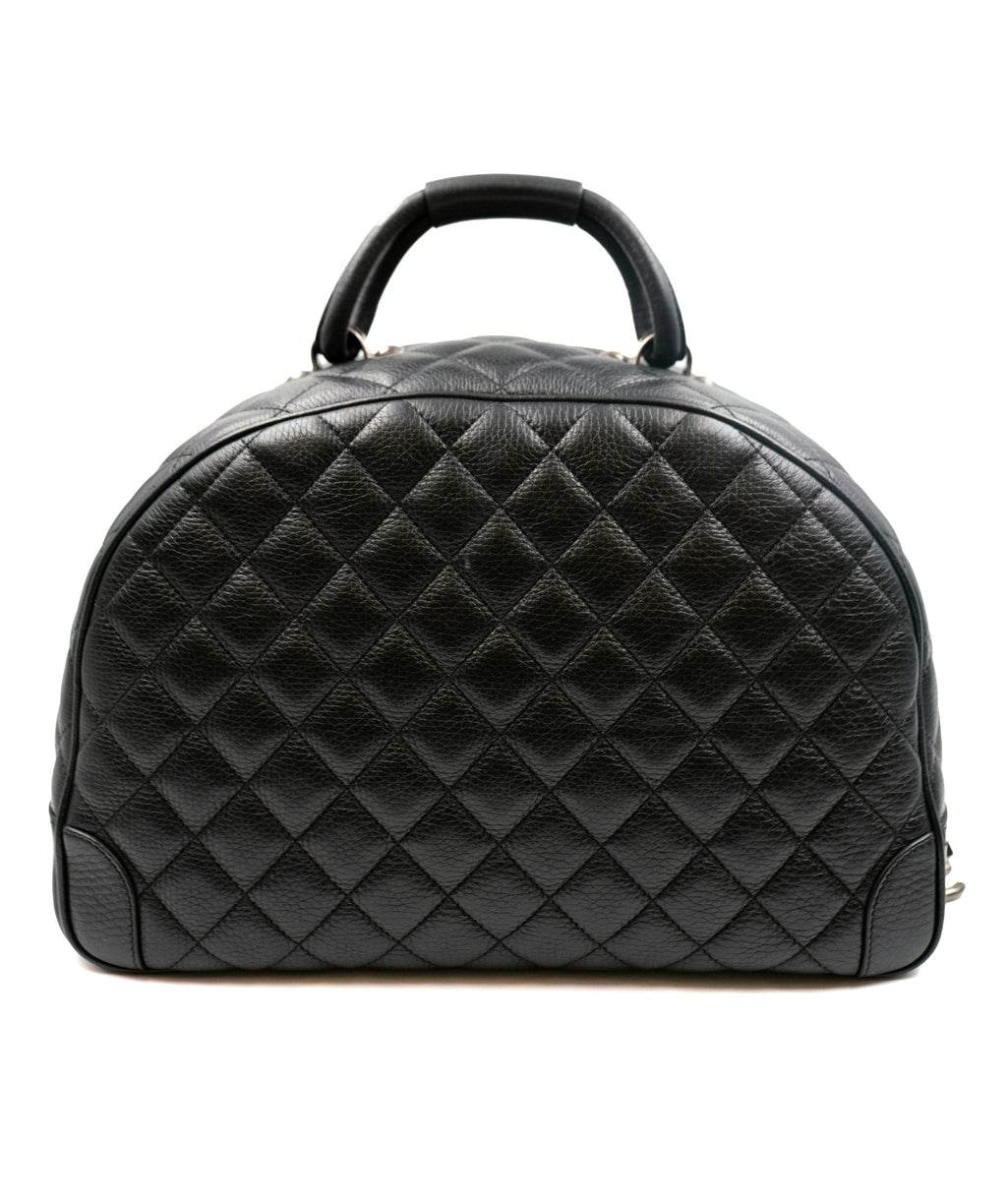 CHANEL Calfskin Quilted Large Airlines Round Trip Bowling Bag Black 536984