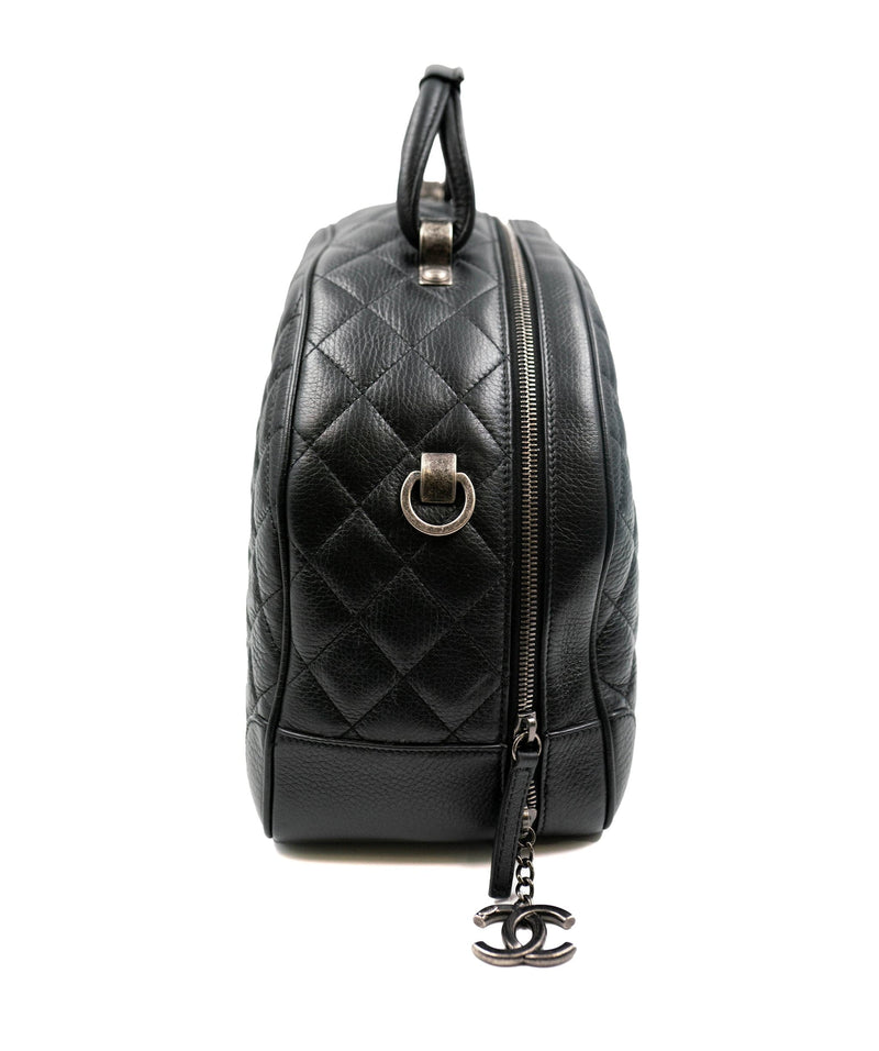 Chanel Black Caviar Leather Bowling Bag  Leather bowling bag, Bowling  bags, Black caviar