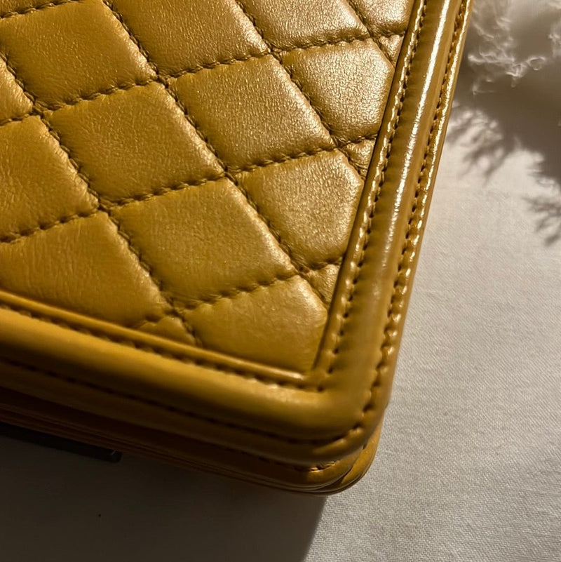 Chanel Boy Quilted Flap Wallet Yellow HOLD ET  electricmallcomng