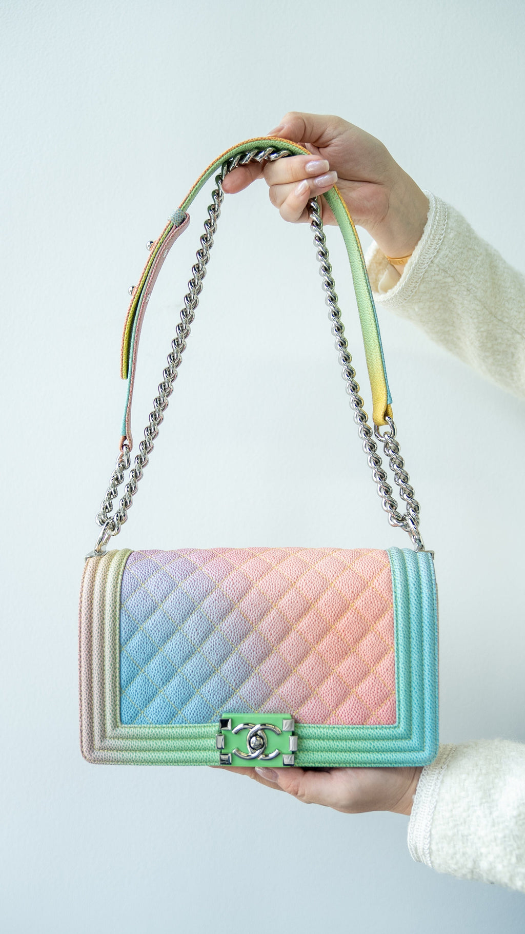 Rainbow Quilted Caviar Boy Bag Small