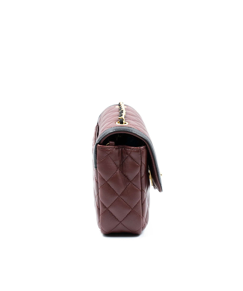 Chanel Burgundy & Black CC Mini Lambskin Leather Flap Bag - AGL2052