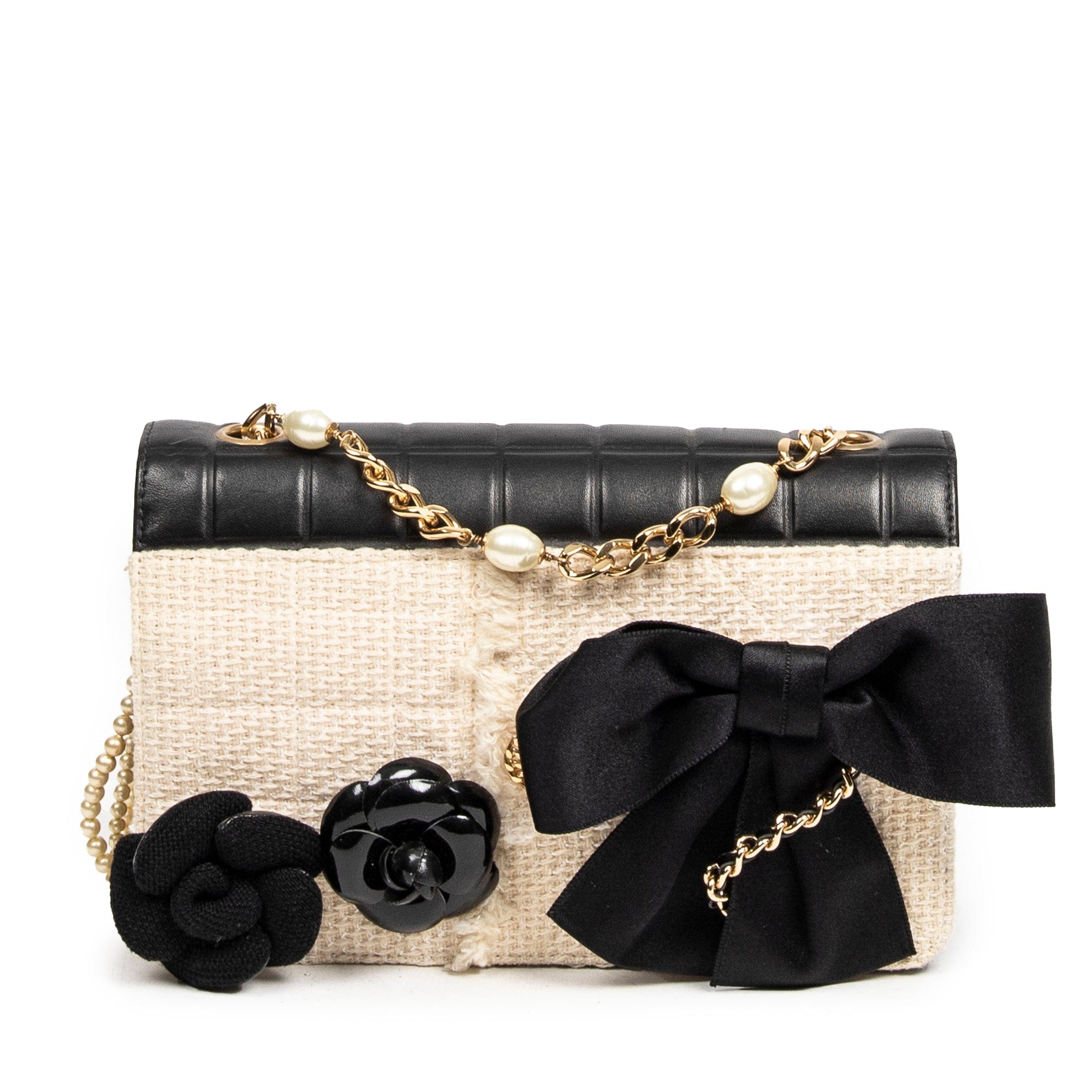 Chanel Camellia Full Flap Black Chocobar Quilted Leather with 3 Brooch –  LuxuryPromise