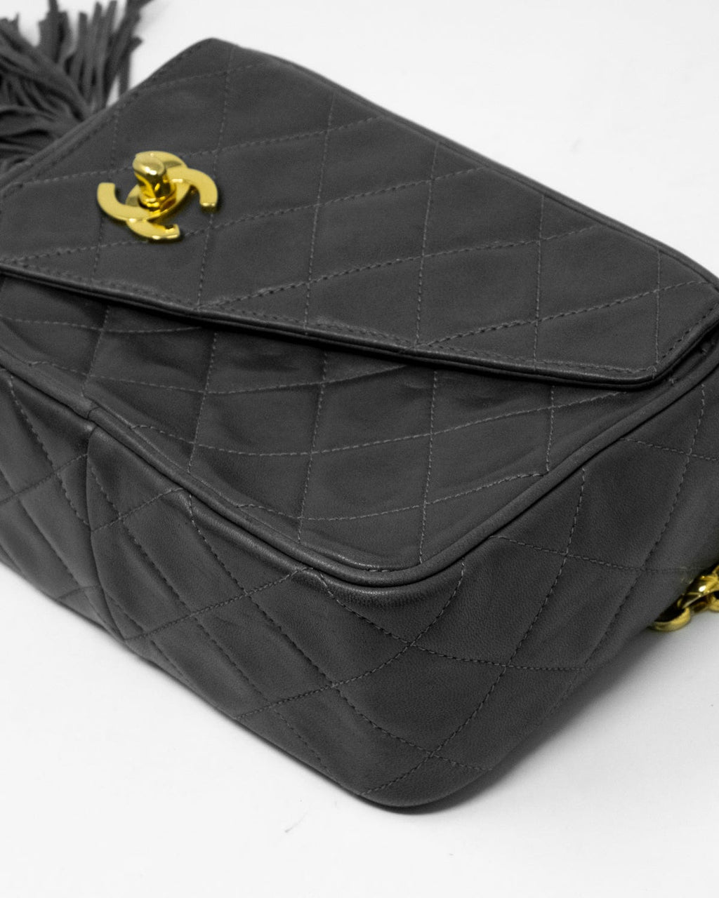 SOLD - Chanel Black CC Vintage Tassel Camera Bag - Quilted
