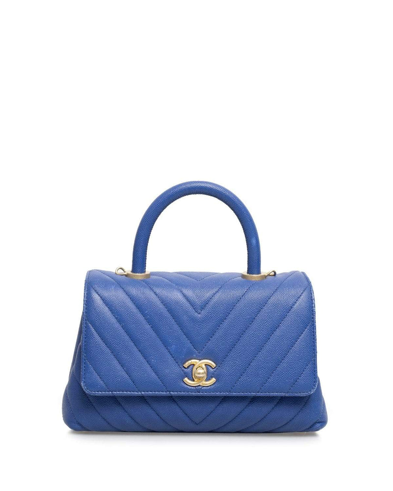 Chanel Caviar Coco Top Handle Blue Bag - ADL1603 – LuxuryPromise