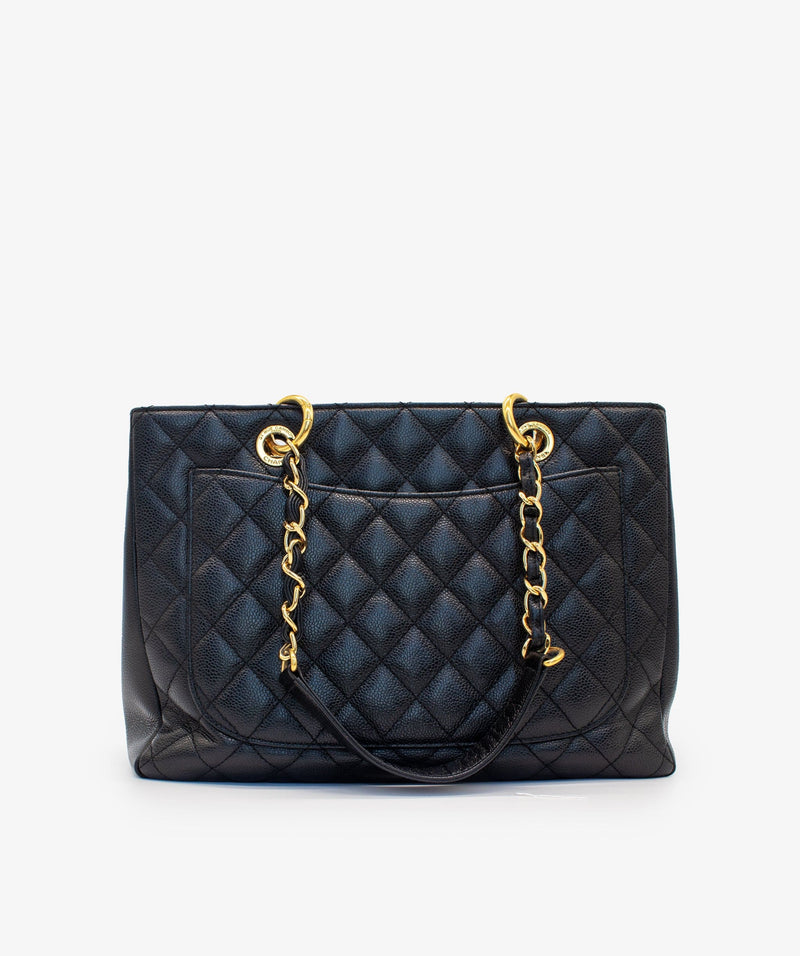 chanel black shopper bag leather