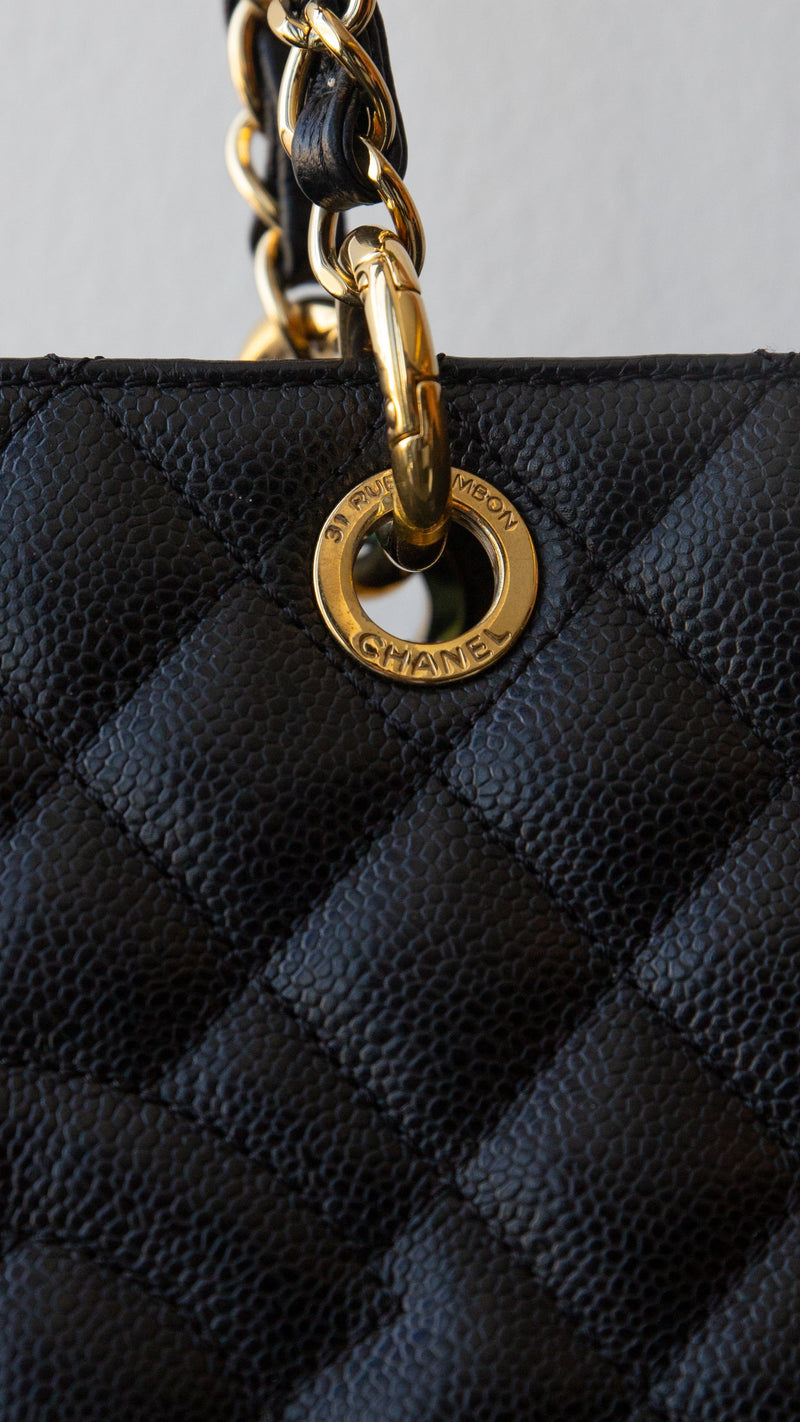 Chanel CC Logo Black Perforated Leather Medium Tote Bag Shoulder