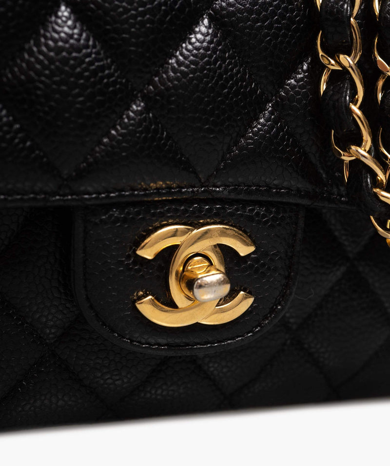 CHANEL Classic Medium Double Flap Black Quilted Caviar Leather Gold  Hardware  The House of Authentic