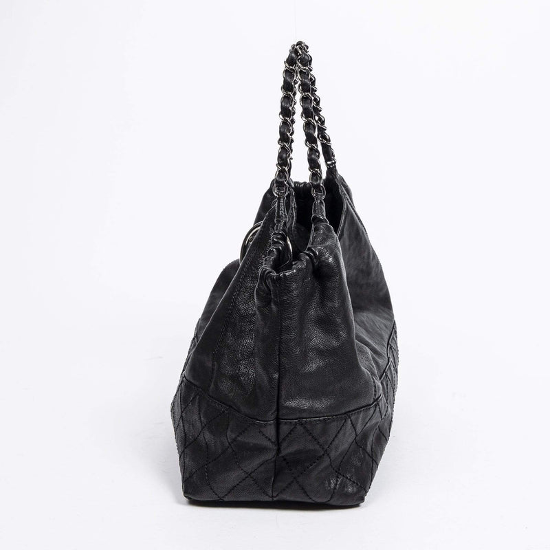 Chanel XL Black Quilted Caviar Leather Cocomark Drawstring Hobo Tote  1231c25W