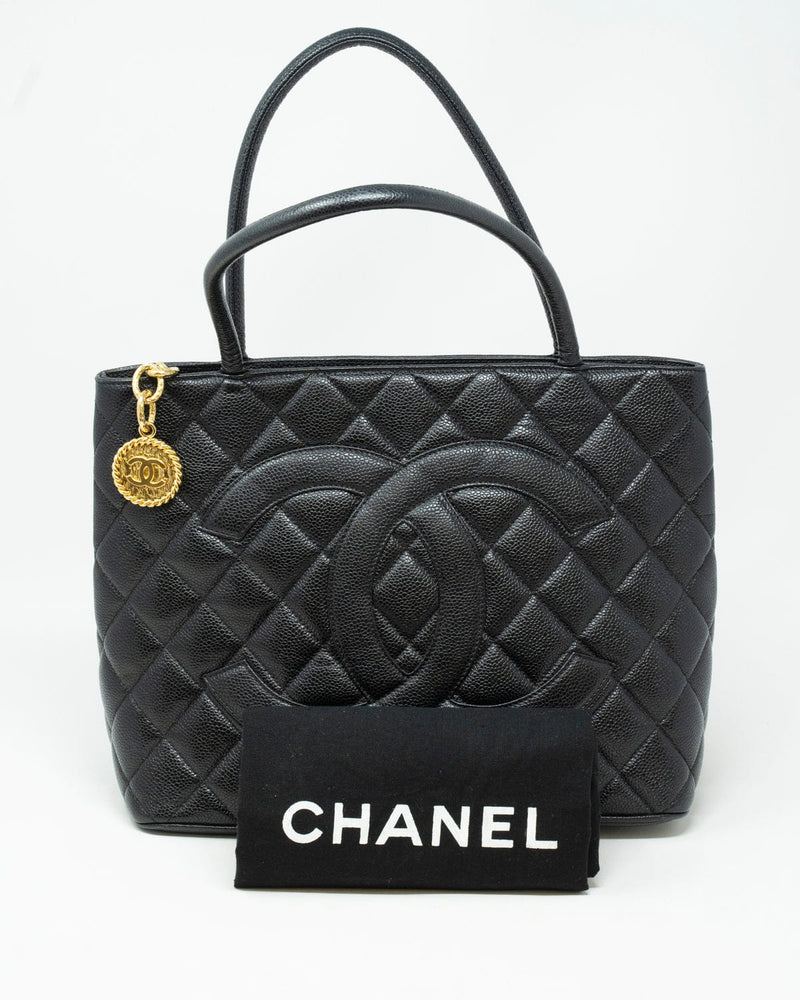 Chanel Black Quilted Caviar Leather Medallion Tote Bag Chanel