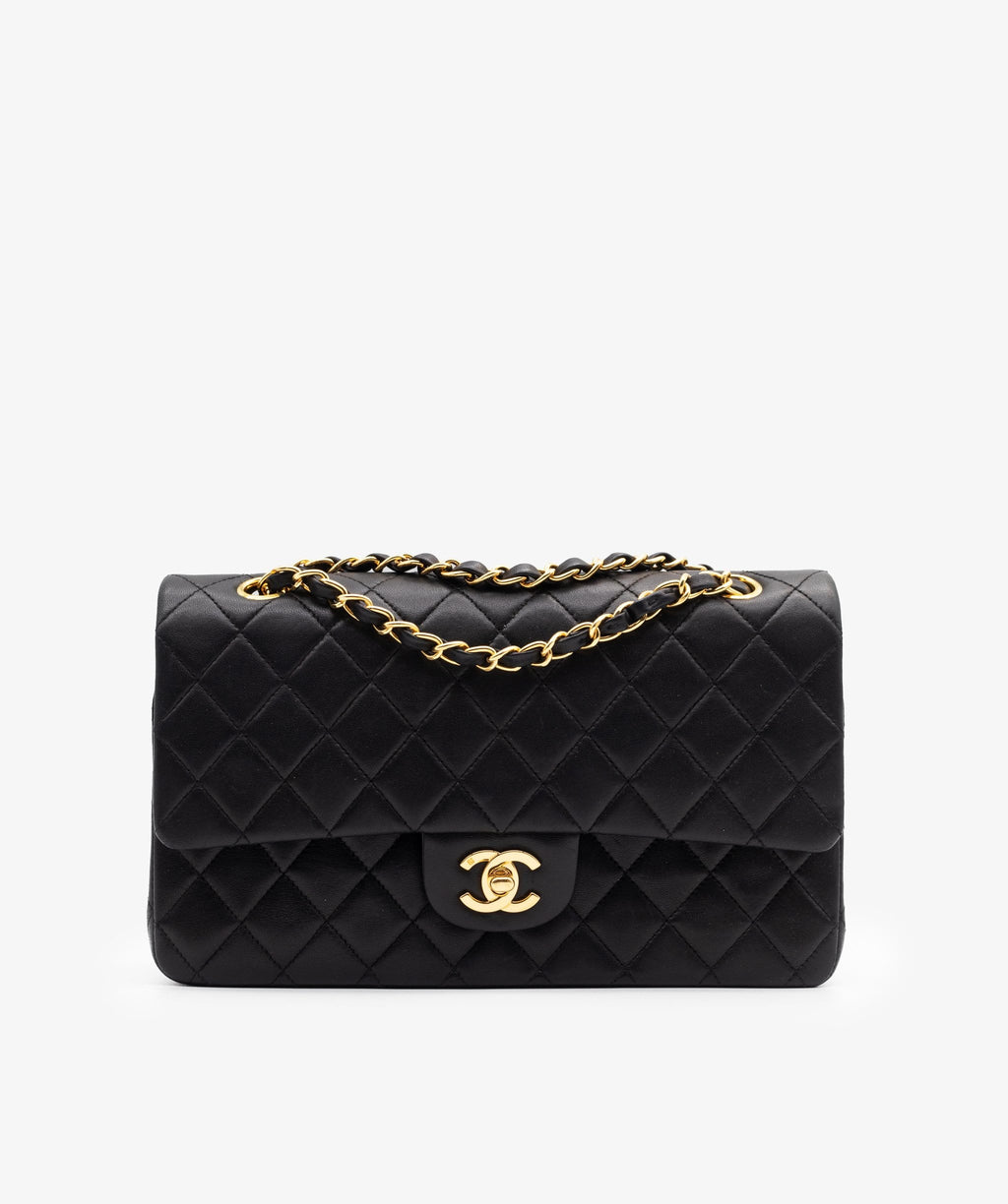 Chanel classic double flap medium black lambskin gold hardware ASL17